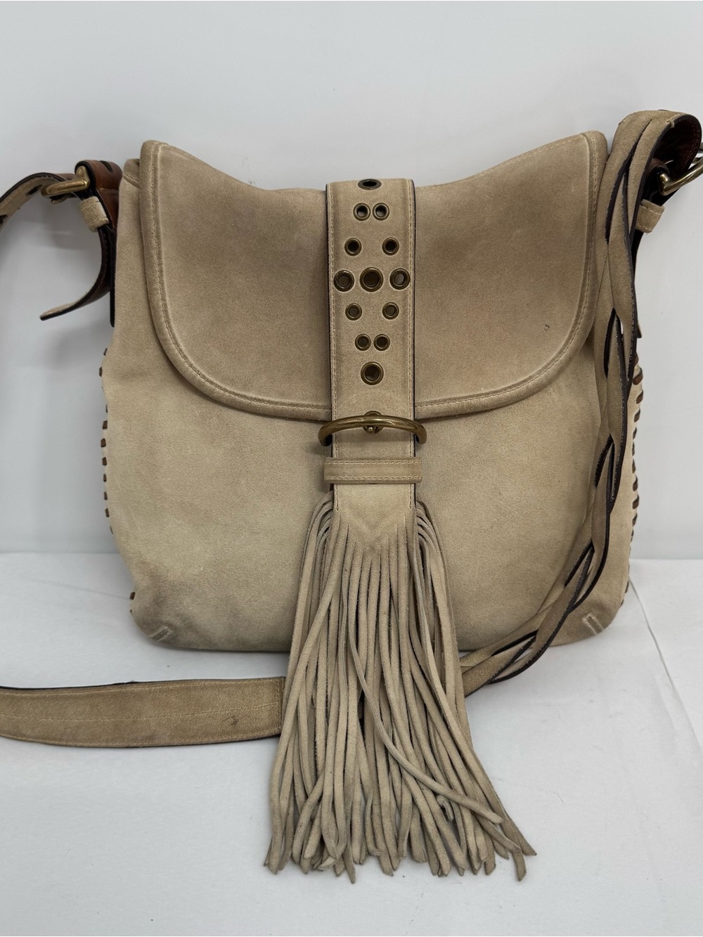 COACH Crossbody Bag Suede Fringe 9484 Beige - Picture 2 of 13
